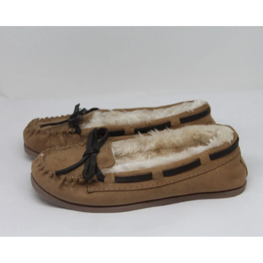 Airwalk Kids Suede Moccasin Slippers Faux Fur Lining Girls Size 12